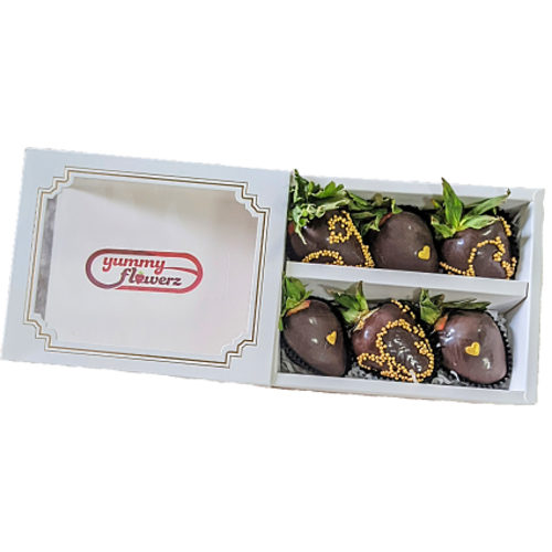 6pcs Black & Gold Heart Chocolate Strawberries Gift Box